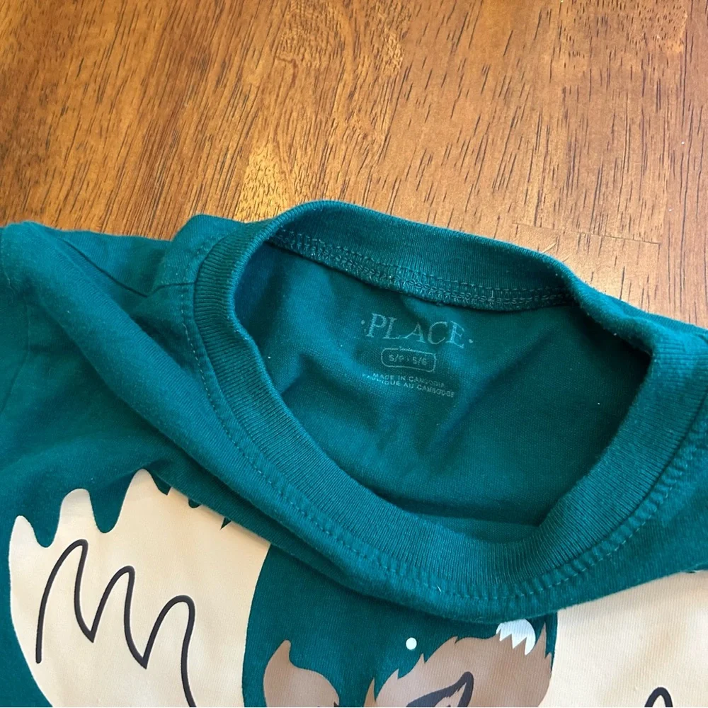 Kids Moose Snowboarding Long Sleeve Shirt | Green | The Children’s Place | 5/6